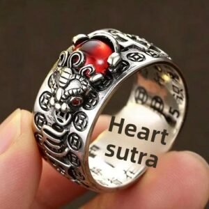 Brave Troops Vintage Style Unisex Copper Ring with July Birthstone Ruby Inlay in Silver