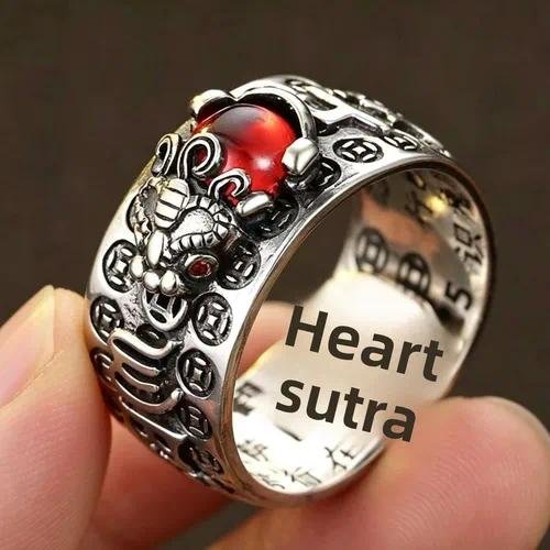 Brave Troops Vintage Style Unisex Copper Ring with July Birthstone Ruby Inlay in Silver