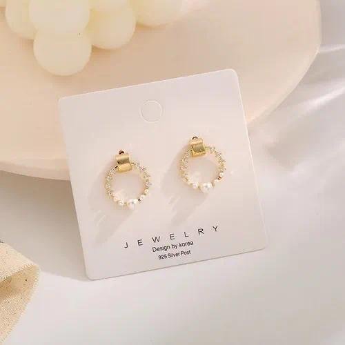 Fashion Flowers Stud Earrings for Women Featuring Electroplated Design with 925 Sterling Silver Posts and Artificial Pearl Inlay