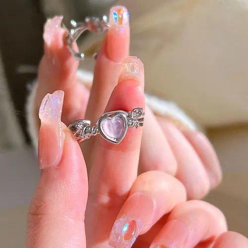 Fashionable Women's Ring Geometric Pattern Zinc Alloy Heart Cat's Eye Stone Zirconia Ring High-Quality Elegant Trendy Butterfly Craft