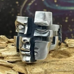 Human Face Open Ring For Unisex Made of Zinc Alloy Featuring White K Plated Water Plating with 0.05?m-0.08?m Thickness
