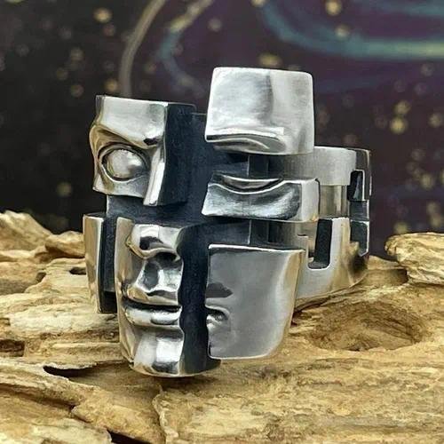 Human Face Open Ring For Unisex Made of Zinc Alloy Featuring White K Plated Water Plating with 0.05?m-0.08?m Thickness
