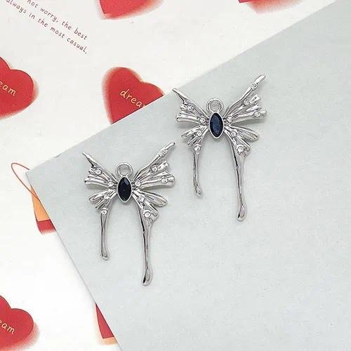 Butterfly Alloy Pendant with Zircon Inlay, Electroplated Finish Jewelry Accessory