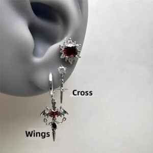 Gothic Wings Copper Earrings Featuring Titanium Steel Studs, 1 Pair