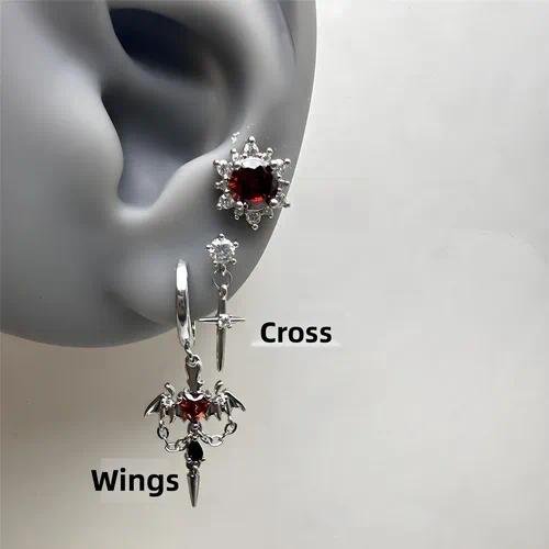 Gothic Wings Copper Earrings Featuring Titanium Steel Studs, 1 Pair