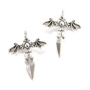 Alloy Devil Wings Pendant Cross Design 35*44mm Bat Wings Shape Jewelry Accessories Ideal For DIY Craft And Fashion Projects