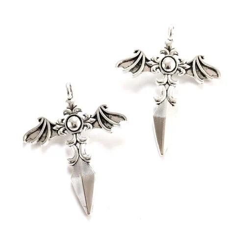 Alloy Devil Wings Pendant Cross Design 35*44mm Bat Wings Shape Jewelry Accessories Ideal For DIY Craft And Fashion Projects