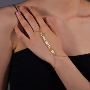 Fashion  style retro imitation pearl beaded metal finger bracelet  niche bracelet for women