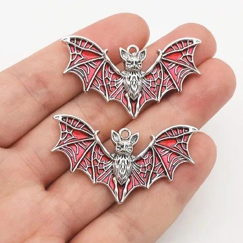 Gothic Red Alloy Bat Pendant with Electroplated Finish, Perfect for Halloween DIY Jewelry