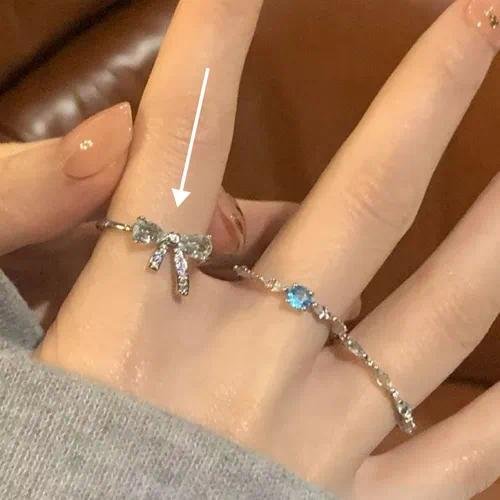 Sweet Bow Tie Band Rings for Women 3 Pieces Set in Alloy with Zircon Inlay Featuring Electroplated Finish