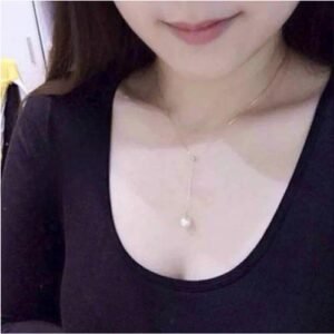 Gold Pearl Y-Necklace Lariat Necklace for Women with Mother-of-pearl Shell Inlay and Slider Chain in Zinc Alloy