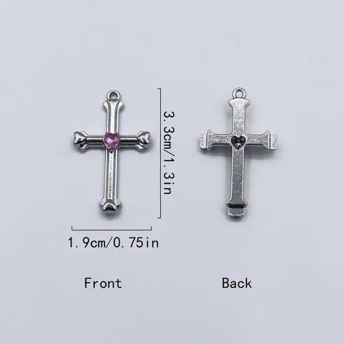 Sweet Cross Pendant in Alloy with Rhinestone Inlay, Electroplated Finish Jewelry Accessory