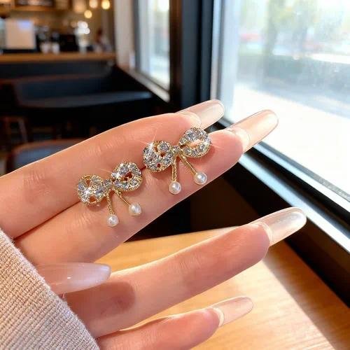 Elegant Square Earrings with Imitation Pearl and Rhinestones, Electroplated Design Featuring 925 Sterling Silver Posts for Women