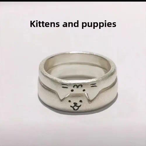 Cute Cat Rings For Unisex Featuring 2 Pieces Set Made of Metal