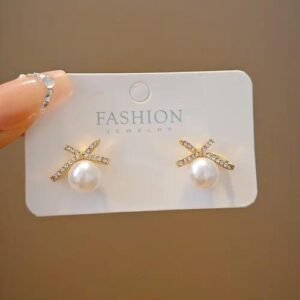 Simple Style Geometric Irregular Stud Earrings with Imitation Pearl for Women, 1 Pair