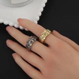 Fashionable Semi-Face Open Ring Simple Personality Creative Alloy Geometric Pattern Unisex Ring Unique Style Handmade Craft