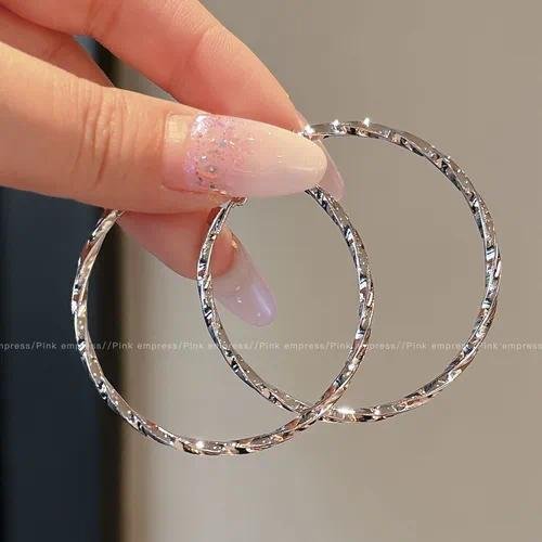 Pentagram Silver Hoop Earrings for Women in Alloy with Electroplated Finish and Zinc Alloy Ear Pins
