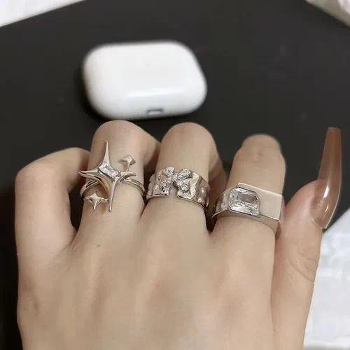 Niche Mang Star Couple Ring Korean Style  Design Sense Letter X Inlaid Zircon Texture Ring Fashion Personalized Ring