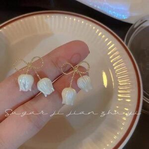 Elegant Geometric Tassel Earrings for Women with Alloy and Artificial Pearl Inlay, Featuring 925 Sterling Silver Studs