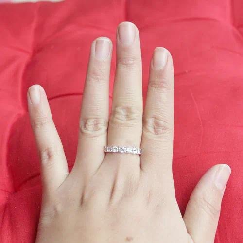 Geometric Copper Ring for Women with Rhinestone Inlay in Silver, Perfect for Summer Wear