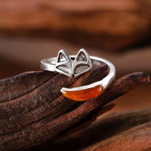 Fashionable Adjustable Fox Ring For Women Simple Design High-End Feeling Zinc Alloy Jewelry Fashionable OL Style Printed Alloy Ring