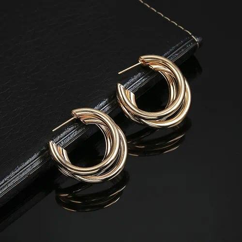 Fashion Geometric Gold Earrings for Women, Electroplated Alloy Design Featuring No Inlaid Material
