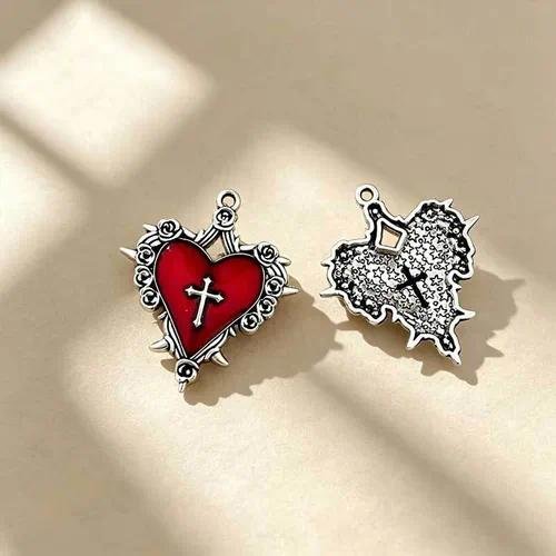 Handmade Red Rose Pendant Necklace in Vintage Style, Unisex Alloy Jewelry