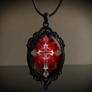 Retro Oval Glass Alloy Pendant Necklace Geometric Pattern Unisex  Style Jewelry Accessory For Men And Women