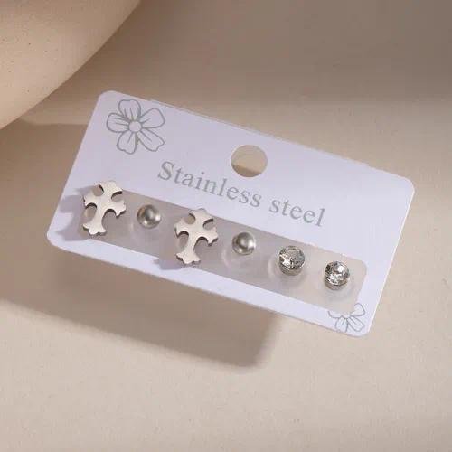 Electroplated Cross Earrings with 304 Stainless Steel Ear Pins in Simple Style for Women