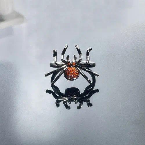 Spider Open Ring for Women in Punk Style, Zinc Alloy with Rhinestones, Featuring Electroplated Finish