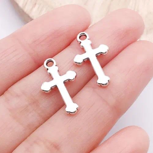 Cross Pendant Jewelry Accessory in Silver Alloy with Enamel Craft, Retro Style, 1 PCS Package