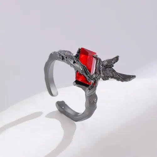 Unisex Punk Dark Personality Red Diamond Open Ring Stackable Unique Design Popular Index Finger Ring For Men And Women
