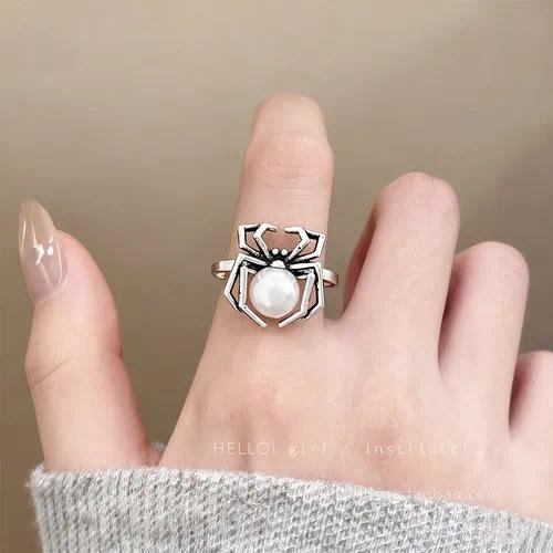 Gothic Spider Ring Open Adjustable Copper Finger Ring For Women Halloween Festival Accessory Dark Style Animal Pattern Jewelry