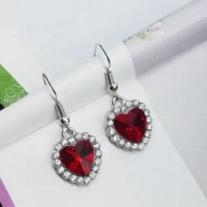 Heart Shape White Alloy Earrings with Crystal Inlay, Electroplated Finish and 304 Stainless Steel Ear Pins