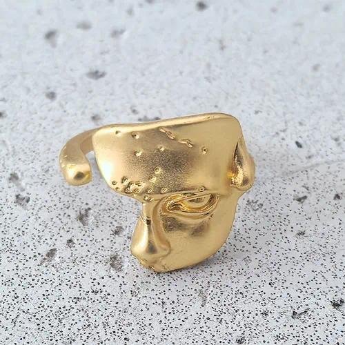 Vintage Style Sandblasted Silver Mask Open Ring for Unisex, Zinc Alloy Material with Electroplated Craft