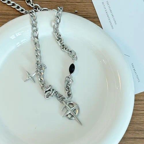 MangStar Cross Necklace Set Unisex Hip Hop Neutral Style Cool Couple's Accessory Collection Alloy Geometric Pattern Pendent
