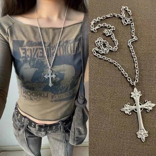 Unisex Cross Necklace Featuring Alloy Pendant in Vintage Style, Perfect for Everyday Wear
