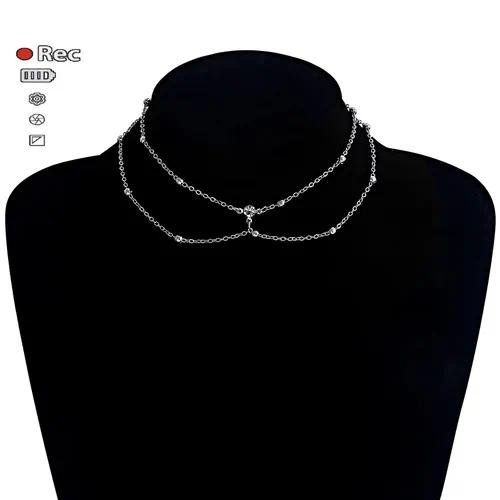 Fashionable Diamond Embedded Round Bead Chain Body Necklace  Trendy Tassel Pendant Geometric Pattern Alloy Copper Jewelry For Women