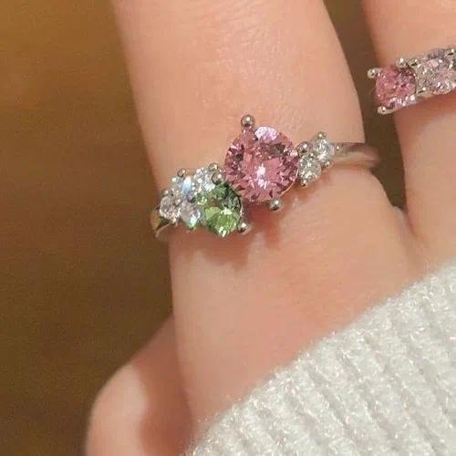Cute Flowers Open Rings For Women, 2 Pieces Set in Alloy with Zircon Inlay, Available in Colour