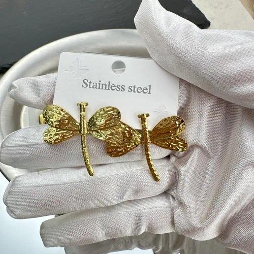 Faceted Moon Stud Earrings for Women in 304 Stainless Steel with Golden Water Plating and 0.03?m Thickness