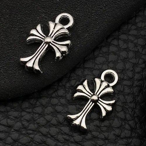 Vintage Handmade Hollow Cross Necklace Earrings DIY Silver Alloy Jewelry Personalized Cross Pattern Accessories for Clothing Decoration