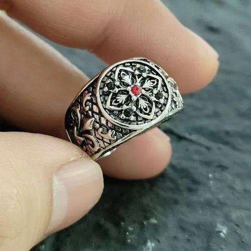 Unique Heavyweight Thai Silver Embedded Zirconia Pattern Open Ring Dominant Personality Versatile Trendy Male Creative Fashion Ring