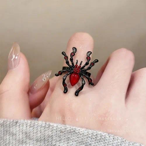 Gothic Spider Ring Open Adjustable Copper Finger Ring For Women Halloween Festival Accessory Dark Style Animal Pattern Jewelry