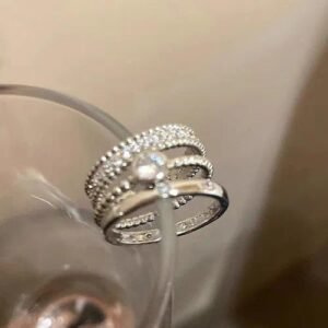 3 Pieces Set of Round Open Rings for Women, Alloy Material with Zircon Inlay, Electroplated Finish
