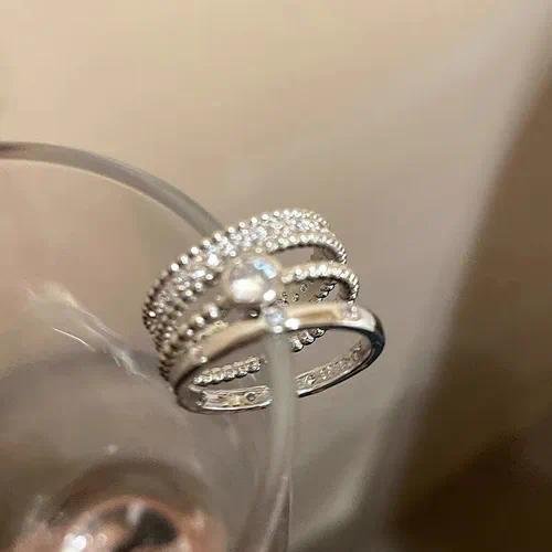 3 Pieces Set of Round Open Rings for Women, Alloy Material with Zircon Inlay, Electroplated Finish