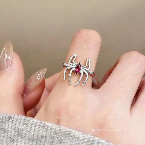 Gothic Spider Ring Open Adjustable Copper Finger Ring For Women Halloween Festival Accessory Dark Style Animal Pattern Jewelry