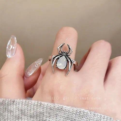 Gothic Spider Ring Open Adjustable Copper Finger Ring For Women Halloween Festival Accessory Dark Style Animal Pattern Jewelry