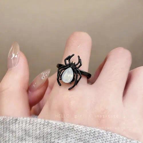 Gothic Spider Ring Open Adjustable Copper Finger Ring For Women Halloween Festival Accessory Dark Style Animal Pattern Jewelry