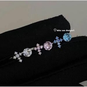 Cute Asymmetrical Cross Stud Earrings for Women in Steel Color with Zircon Inlay, 1 Pair
