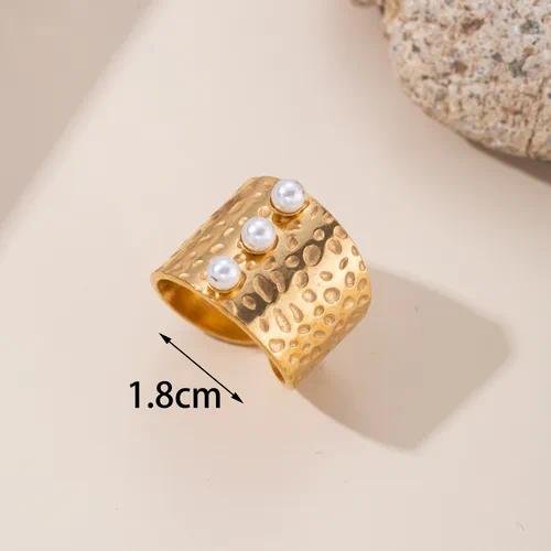 Round Open Ring for Women with Inlay Artificial Gemstones, 304 Stainless Steel, PVD Coated and 18K Real Gold Plated